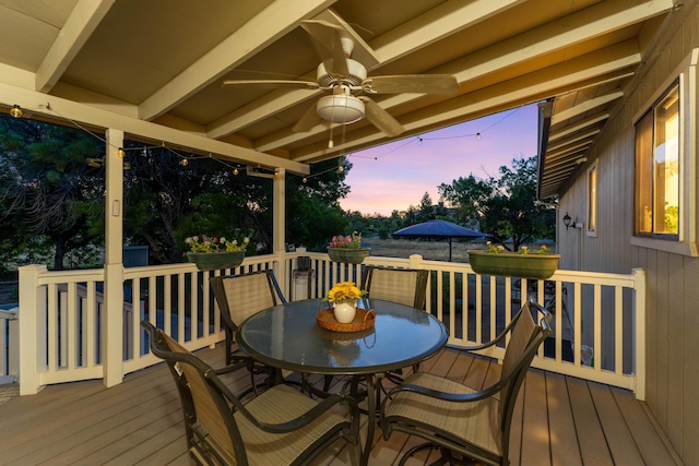 6766 Drake Dr, Anderson, CA 96007 - wooden terrace with ceiling fan and outdoor dining space