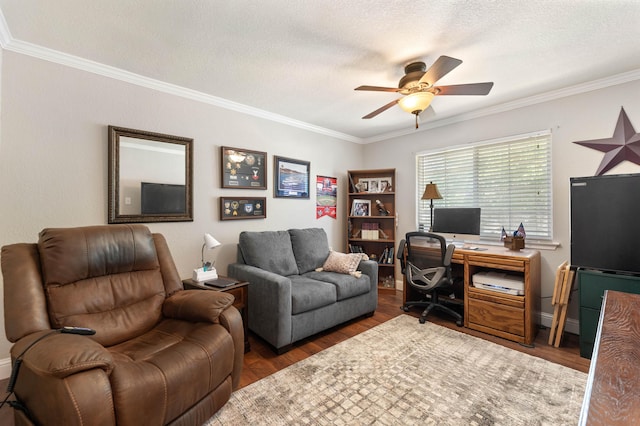 6766 Drake Dr, Anderson, CA 96007 - office space with ceiling fan, crown molding, and wood finished floors