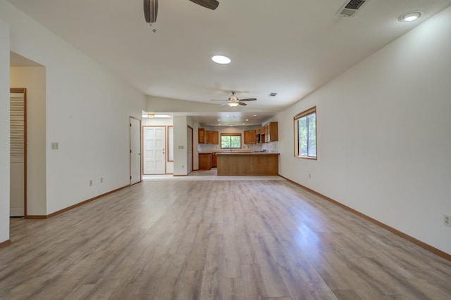 1922 Paris Ave, Redding, CA 96001 - unfurnished living room featuring ceiling fan, light wood finished floors, baseboards, and recessed lighting