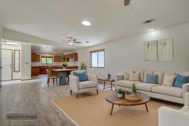 1922 Paris Ave, Redding, CA 96001 - living area featuring ceiling fan, light wood-style flooring, recessed lighting, and baseboards