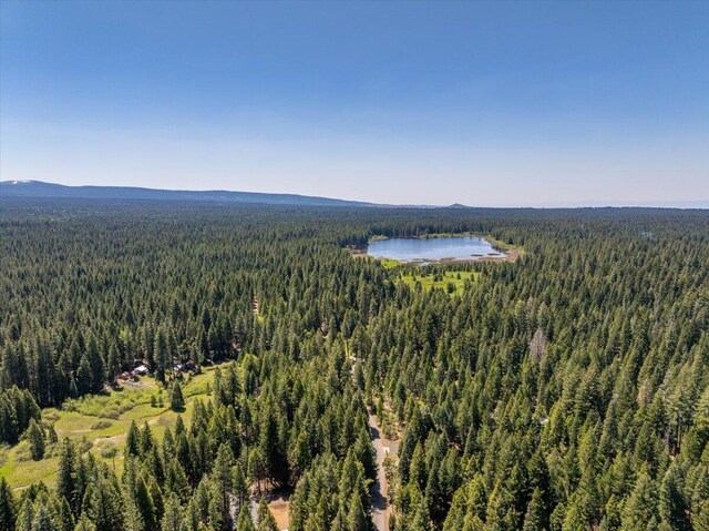 9279 Thatcher Mill Rd, Shingletown, CA 96088 - drone / aerial view of a forest and a water and mountain view