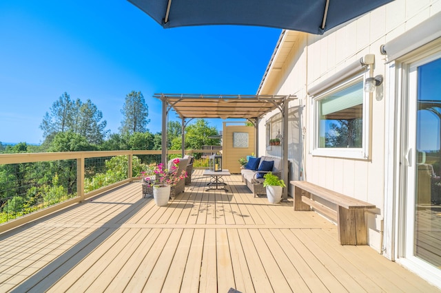 1163 Golden Gate Trl, Redding, CA 96003 - wooden terrace featuring a pergola and outdoor lounge area