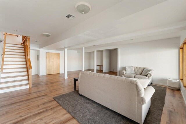 4740 Rainbow, Weed, CA 96094 - living area featuring light wood finished floors, stairs, and baseboards