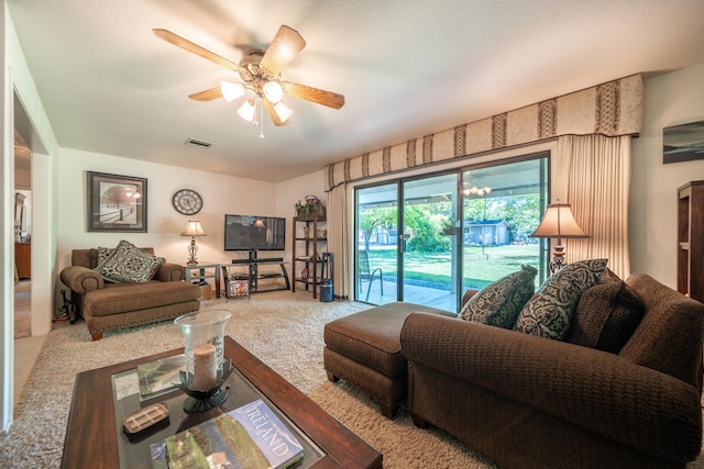 19991 Paso Robles Ave, Redding, CA 96003 - carpeted living area featuring ceiling fan