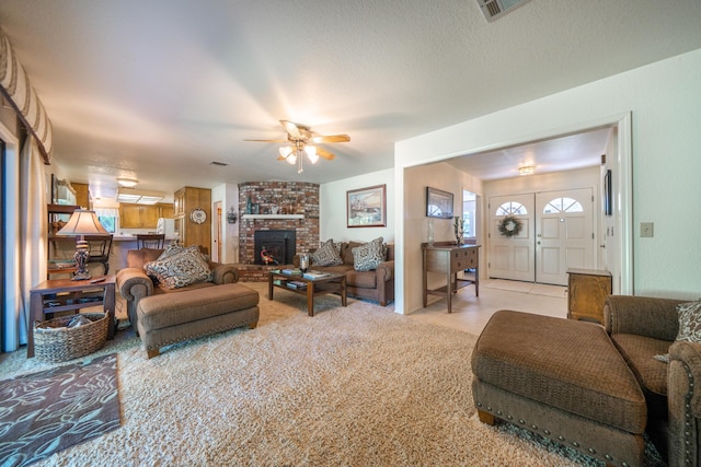 19991 Paso Robles Ave, Redding, CA 96003 - living area featuring ceiling fan and a brick fireplace