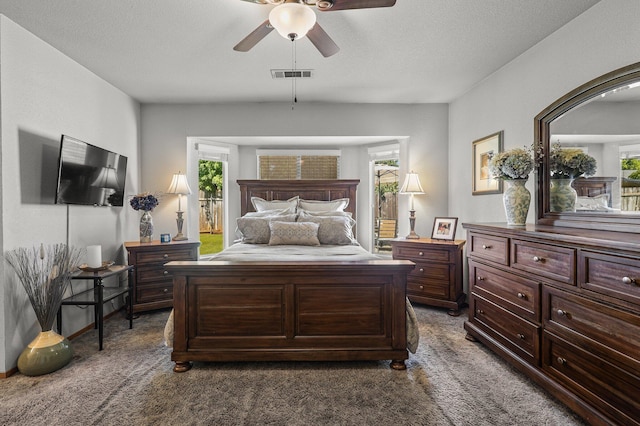 3608 Capricorn Way, Redding, CA 96002 - bedroom with dark carpet and ceiling fan