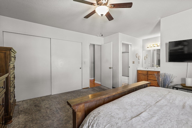3608 Capricorn Way, Redding, CA 96002 - bedroom featuring carpet floors, ensuite bath, and ceiling fan
