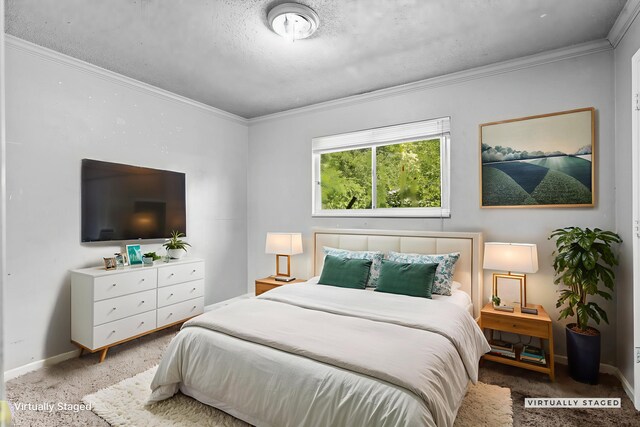 3262 Camellia St, Anderson, CA 96007 - carpeted bedroom with crown molding, baseboards, and a textured ceiling