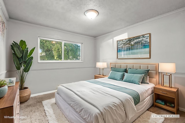 3262 Camellia St, Anderson, CA 96007 - bedroom with ornamental molding, carpet floors, baseboards, and a textured ceiling