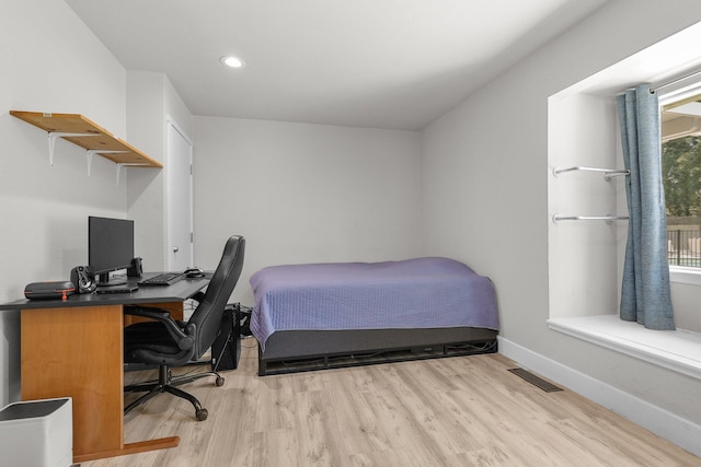 4223 Alta Mesa Dr, Redding, CA 96002 - bedroom with wood finished floors, baseboards, recessed lighting, and a desk