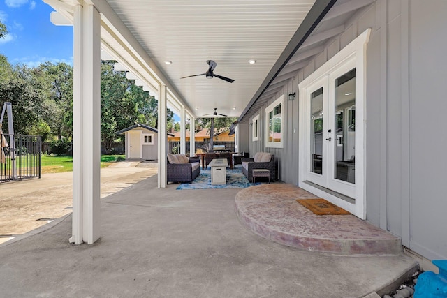 4223 Alta Mesa Dr, Redding, CA 96002 - view of patio featuring french doors, an outdoor hangout area, and ceiling fan
