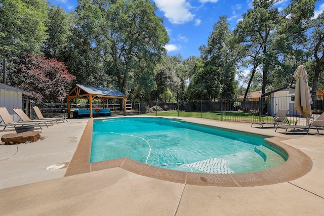 4223 Alta Mesa Dr, Redding, CA 96002 - view of swimming pool with a patio, a gazebo, and view of wooded area