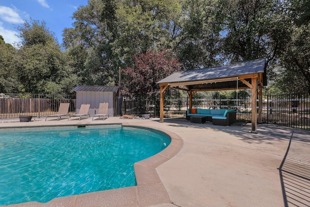 4223 Alta Mesa Dr, Redding, CA 96002 - view of swimming pool featuring a gazebo, an outdoor hangout area, a patio, and a fenced backyard