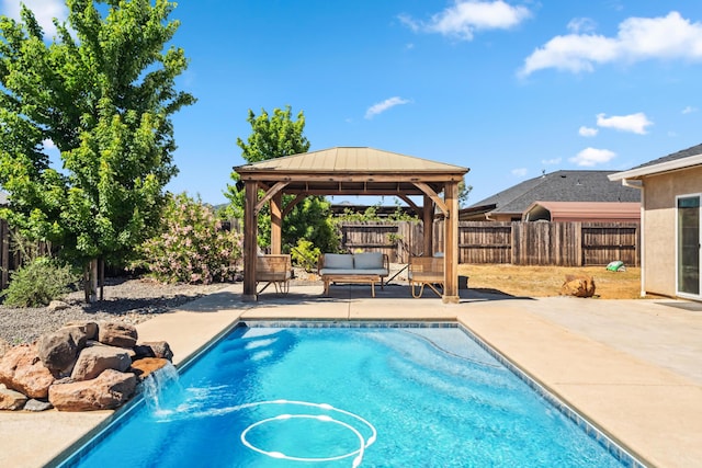 3126 Chaucer Way, Shasta Lake, CA 96019 - view of swimming pool with a gazebo, a patio area, a fenced backyard, and an outdoor hangout area
