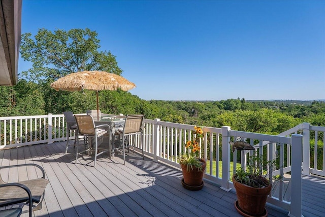 21350 Wilcox Rd, Red Bluff, CA 96080 - wooden terrace featuring outdoor dining space and a forest view
