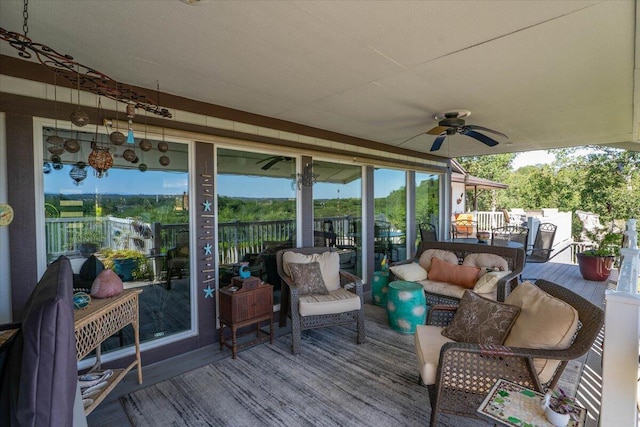 21350 Wilcox Rd, Red Bluff, CA 96080 - deck featuring ceiling fan and an outdoor living space