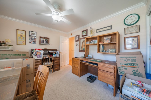 3811 Andes Dr, Redding, CA 96001 - carpeted office with ornamental molding and a ceiling fan