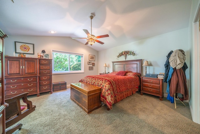3811 Andes Dr, Redding, CA 96001 - bedroom with carpet flooring, vaulted ceiling, and a ceiling fan