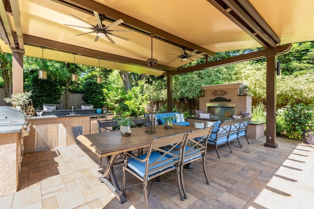 2830 Montana Sky Dr, Redding, CA 96002 - view of patio / terrace with ceiling fan, area for grilling, a gazebo, and a sink