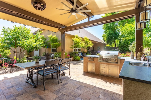 2830 Montana Sky Dr, Redding, CA 96002 - view of patio / terrace with a sink, outdoor dining area, and ceiling fan