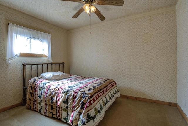 2915 Rockabye Ln, Redding, CA 96002 - carpeted bedroom featuring crown molding, ceiling fan, and baseboards