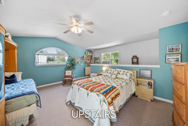 2940 Felstet Ln, Redding, CA 96001 - carpeted bedroom with ceiling fan and lofted ceiling