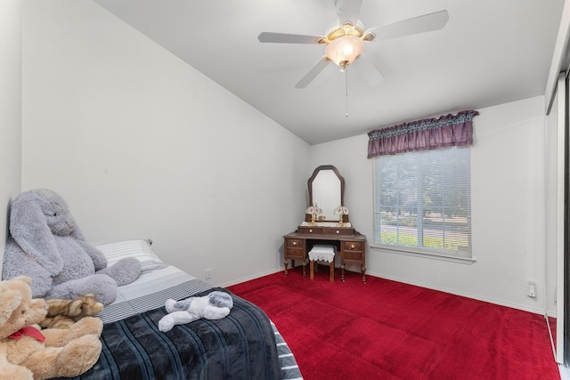 15947 Butterfield Ln, Anderson, CA 96007 - carpeted bedroom featuring vaulted ceiling, baseboards, and a ceiling fan