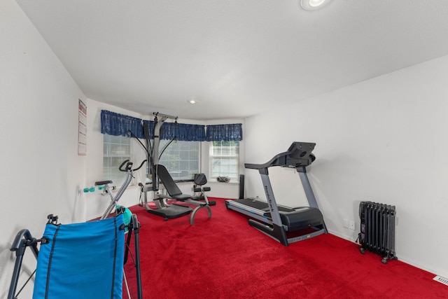 15947 Butterfield Ln, Anderson, CA 96007 - exercise area featuring radiator, carpet floors, baseboards, and recessed lighting