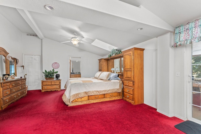 15947 Butterfield Ln, Anderson, CA 96007 - bedroom featuring lofted ceiling, dark carpet, and a ceiling fan