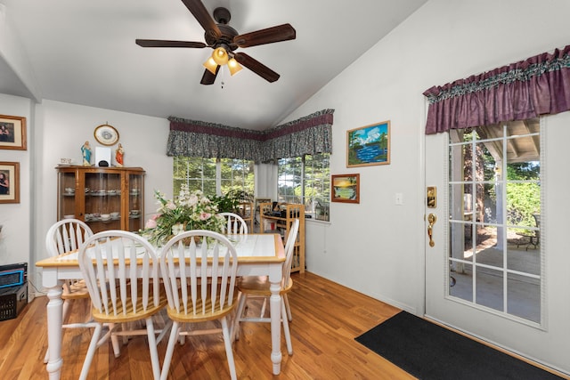 15947 Butterfield Ln, Anderson, CA 96007 - dining area with a ceiling fan, light wood-style flooring, and vaulted ceiling