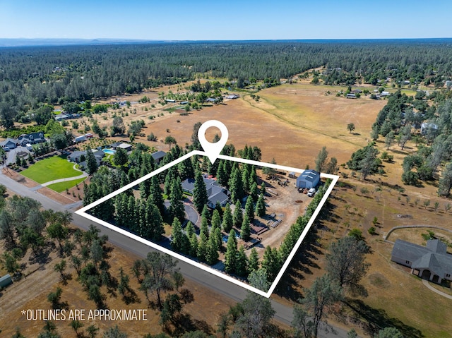 15947 Butterfield Ln, Anderson, CA 96007 - aerial view of property's location with a heavily wooded area and property boundaries highlighted