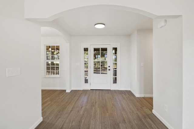 13360 Oak Run Rd, Oak Run, CA 96069 - foyer with wood finished floors, baseboards, and arched walkways