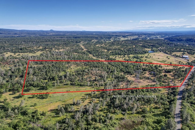 13360 Oak Run Rd, Oak Run, CA 96069 - aerial view of property and surrounding area featuring property parcel outlined and a heavily wooded area
