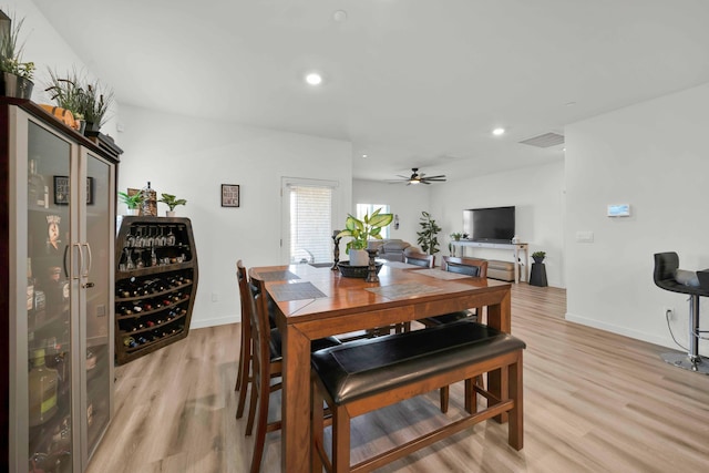2764 Austere Ave, Redding, CA 96003 - dining space featuring light wood-style floors, recessed lighting, ceiling fan, and baseboards
