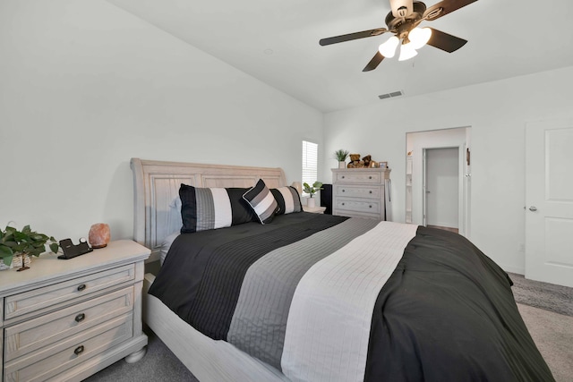 2764 Austere Ave, Redding, CA 96003 - bedroom with carpet floors, vaulted ceiling, and ceiling fan