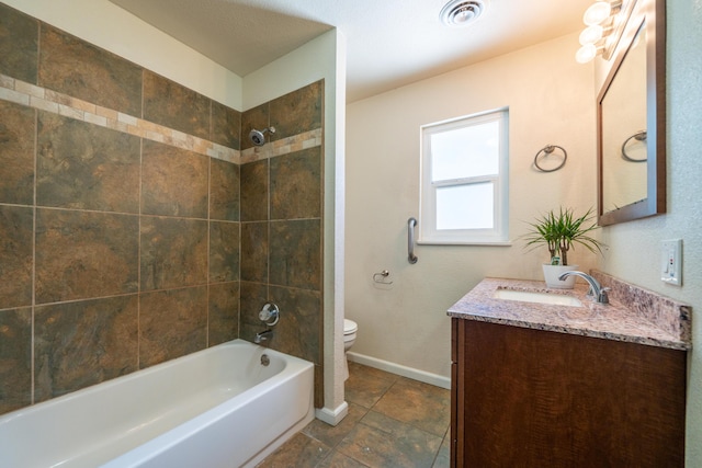 5101 Bidwell Rd, Redding, CA 96001 - bathroom with toilet, vanity, shower / tub combination, and baseboards