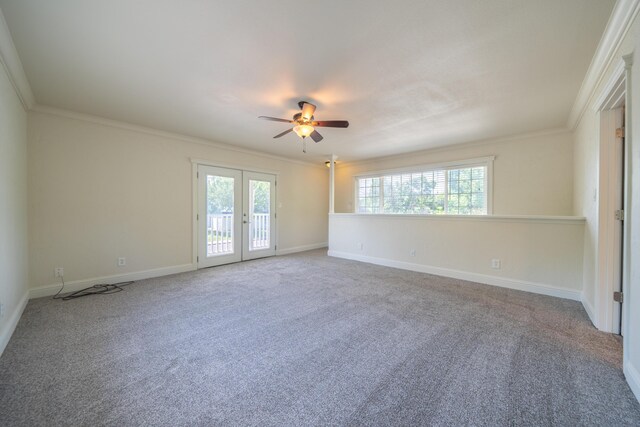 5101 Bidwell Rd, Redding, CA 96001 - empty room featuring ceiling fan, french doors, carpet floors, and ornamental molding