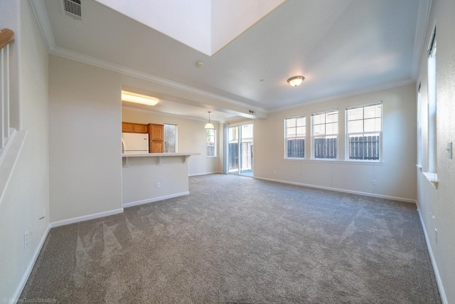 2340 Shining Star Way, Redding, CA 96003 - unfurnished living room with carpet flooring, crown molding, and baseboards