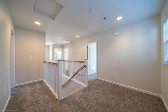 2340 Shining Star Way, Redding, CA 96003 - hall featuring an upstairs landing, attic access, carpet flooring, baseboards, and recessed lighting