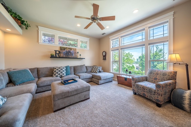 1030 Tulare Ct, Redding, CA 96003 - carpeted living area featuring recessed lighting and ceiling fan