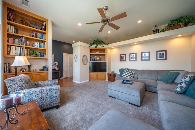 1030 Tulare Ct, Redding, CA 96003 - living room featuring carpet, recessed lighting, and ceiling fan