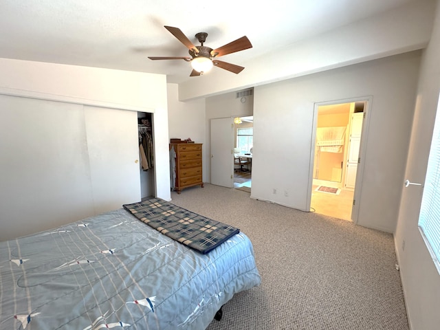 29093 Day Rd, Mcarthur, CA 96056 - carpeted bedroom with a closet, ceiling fan, and ensuite bath