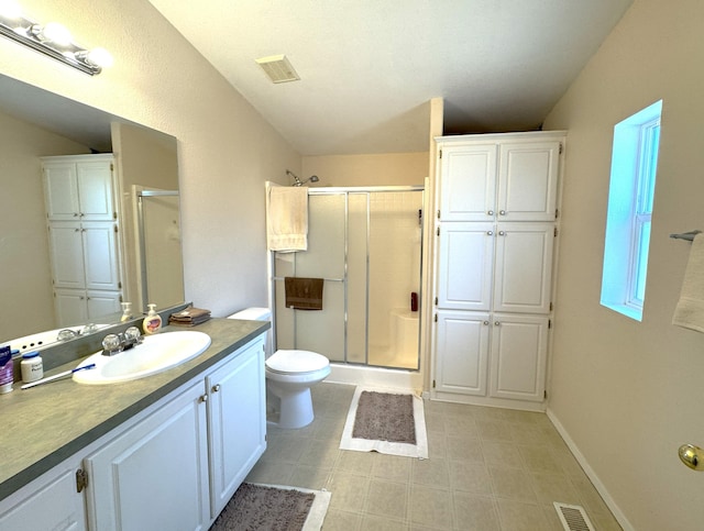 29093 Day Rd, Mcarthur, CA 96056 - bathroom featuring a shower stall, vanity, toilet, and baseboards