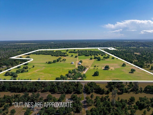 3141 Meadow Oak Dr, Cottonwood, CA 96022 - aerial view of sparsely populated area featuring property boundaries highlighted and a forest