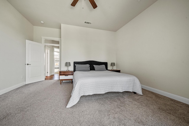 1005 Albion Ave, Redding, CA 96003 - carpeted bedroom featuring baseboards, a ceiling fan, and vaulted ceiling