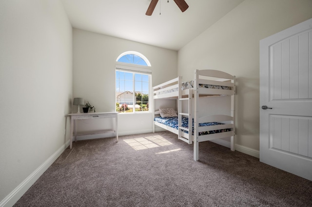 1005 Albion Ave, Redding, CA 96003 - carpeted bedroom featuring vaulted ceiling, a ceiling fan, and baseboards