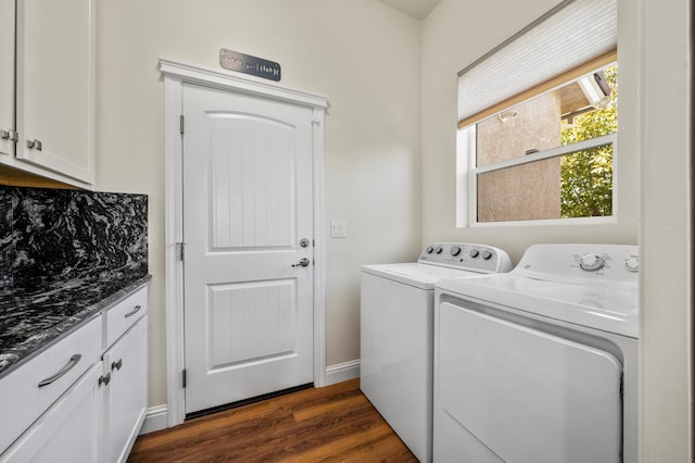 1005 Albion Ave, Redding, CA 96003 - laundry area featuring washer and clothes dryer, cabinet space, and dark wood-style floors