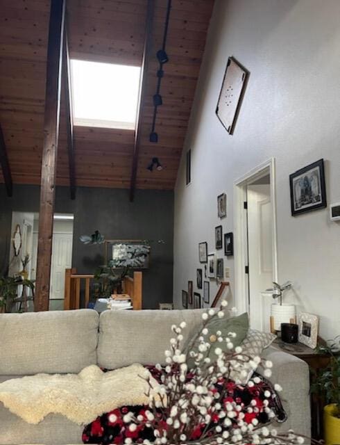261 Salt Flat Rd, Lewiston, CA 96052 - living area featuring a high ceiling and a wood ceiling with exposed beams