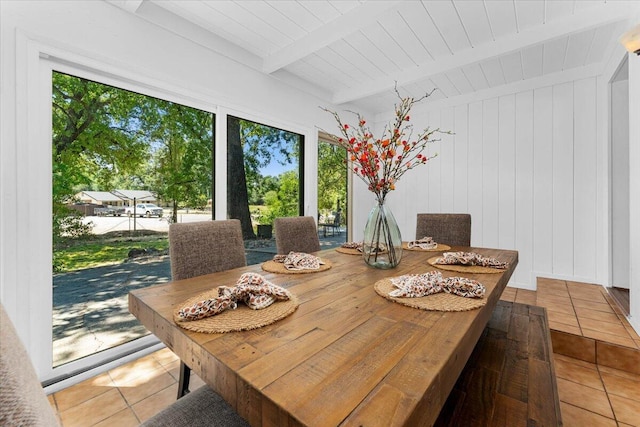 2551 S Waverly Ave, Redding, CA 96001 - tiled dining space with plenty of natural light and wooden ceiling with exposed beams