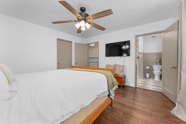 2551 S Waverly Ave, Redding, CA 96001 - bedroom featuring wood finished floors, connected bathroom, and ceiling fan